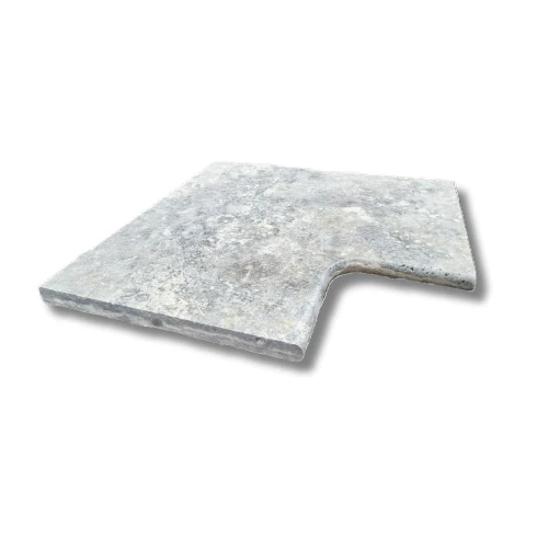 Przejdź do produktu Trawertyn 3 cm Kamień brzegowy Silver Greige Ash | Obrzeża do basenu Bullnose narożnik