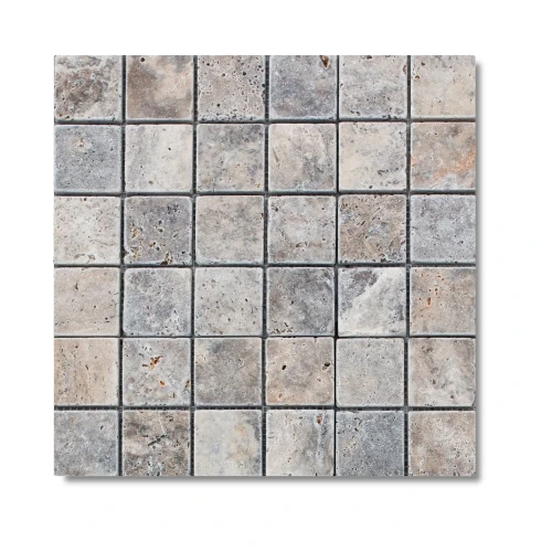 Przejdź do produktu Kamień dekoracyjny trawertyn Ash Argent Mix Bębnowany Mozaika 4,8x4,8x1 cm