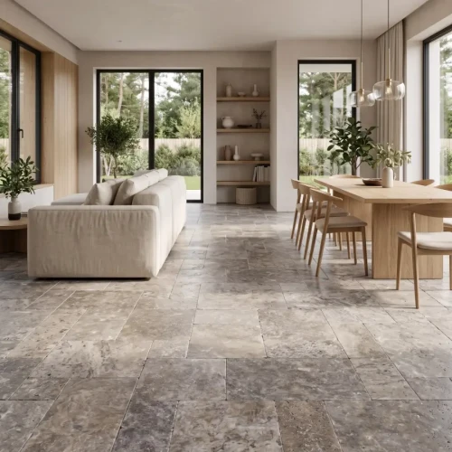 Przejdź do produktu Płytka Trawertyn 12mm Silver Ash antyczny komplet rzymski 1kpl= 0,742m2