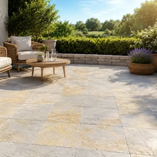 Przejdź do produktu Płytka wapień Tandur Yellow limestone pół-szlifowana bębnowana 20x20x1,5 cm